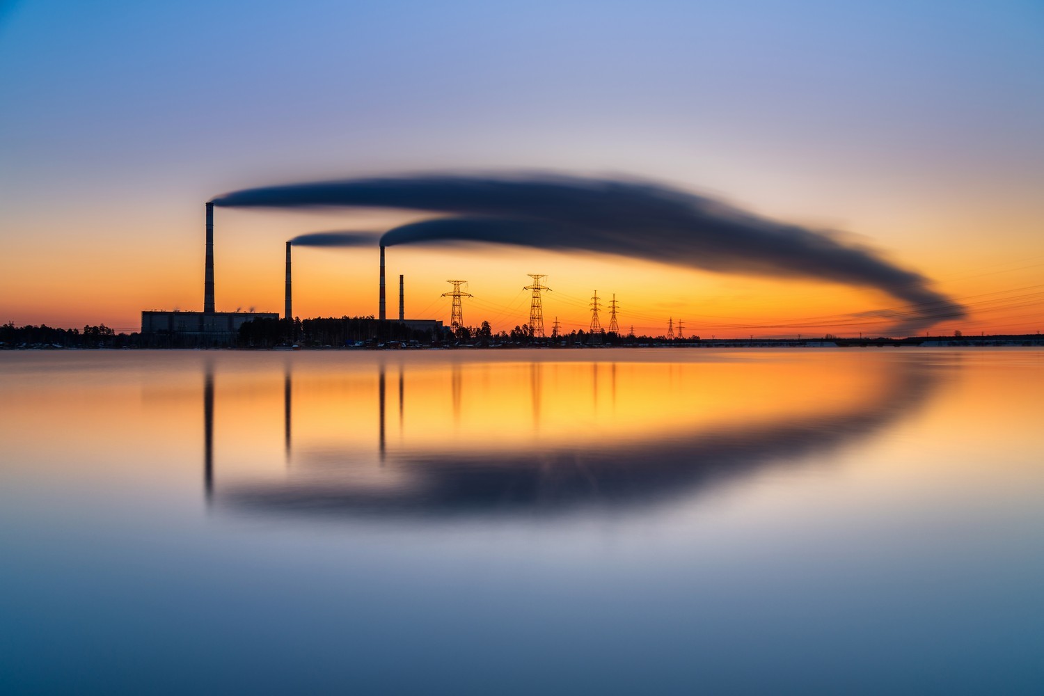 industrial morning - Sverdlovsk region, Reftinskiy, Morning, Spring, dawn