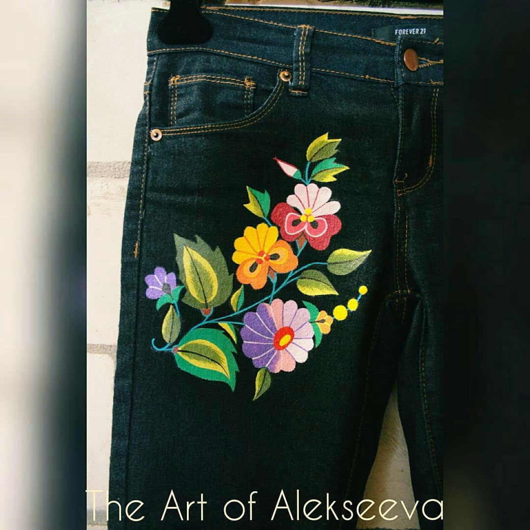 Painted jeans - My, Art, Creation, Painting, Painting on fabric, Drawing, Jeans, My, Moscow, Video, Longpost