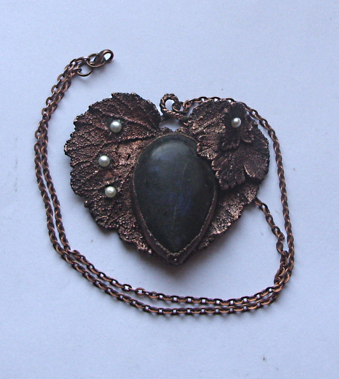 Pendant with labradorite - My, Pendant, Metal pendants, , Electroplating, Galvanoplastics, Galvanostegia, Longpost, Labradorite