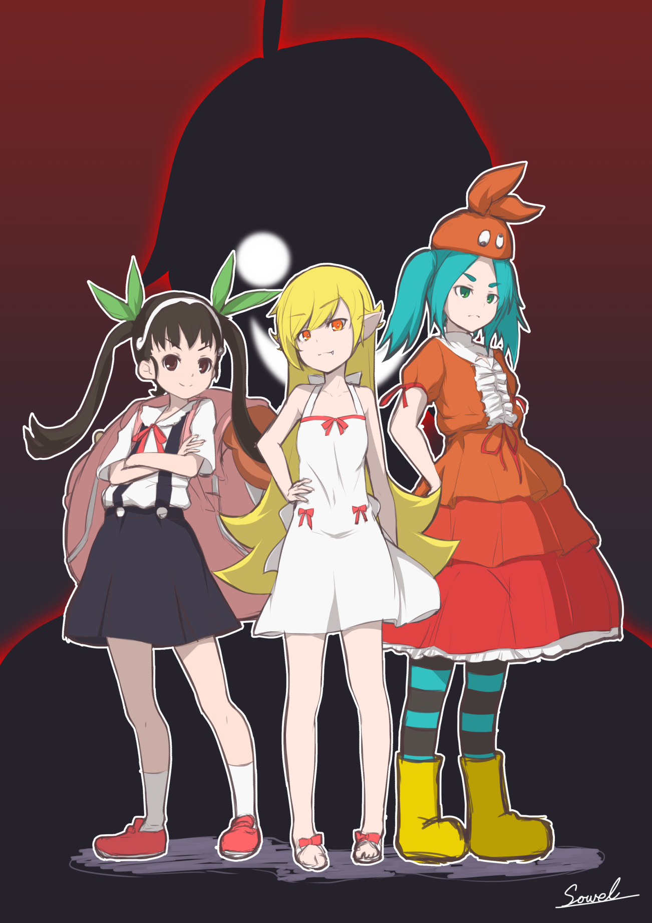 trio lolek - Anime, Anime art, Monogatari series, Hachikuji Mayoi, Shinobu oshino, Yotsugi ononoki, Araragi koyomi