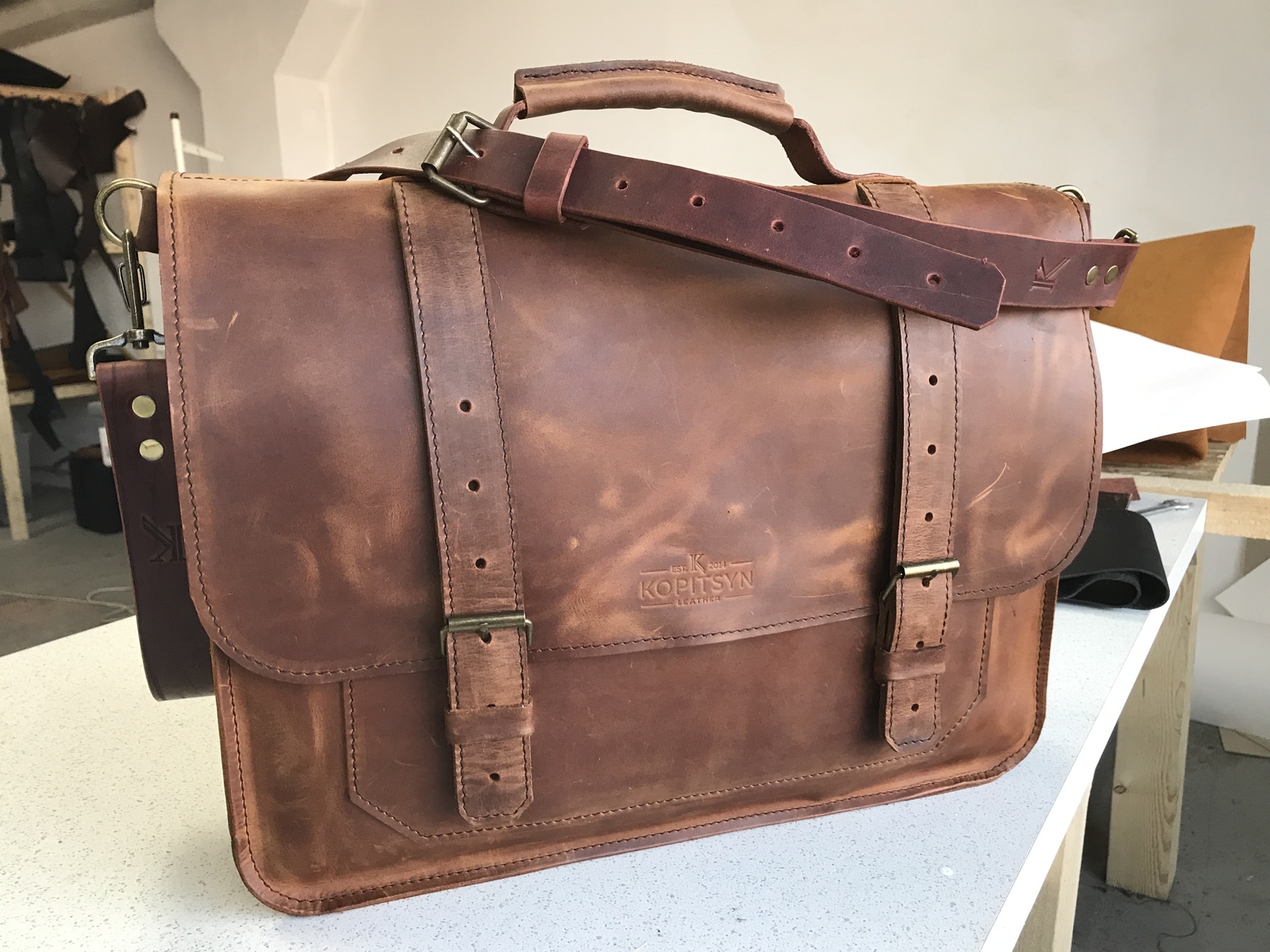 Briefcase matured from Crazy Horse leather - My, Needlework without process, Briefcase, Crazy Horse Products, Kopitsyn leather, With your own hands, Longpost