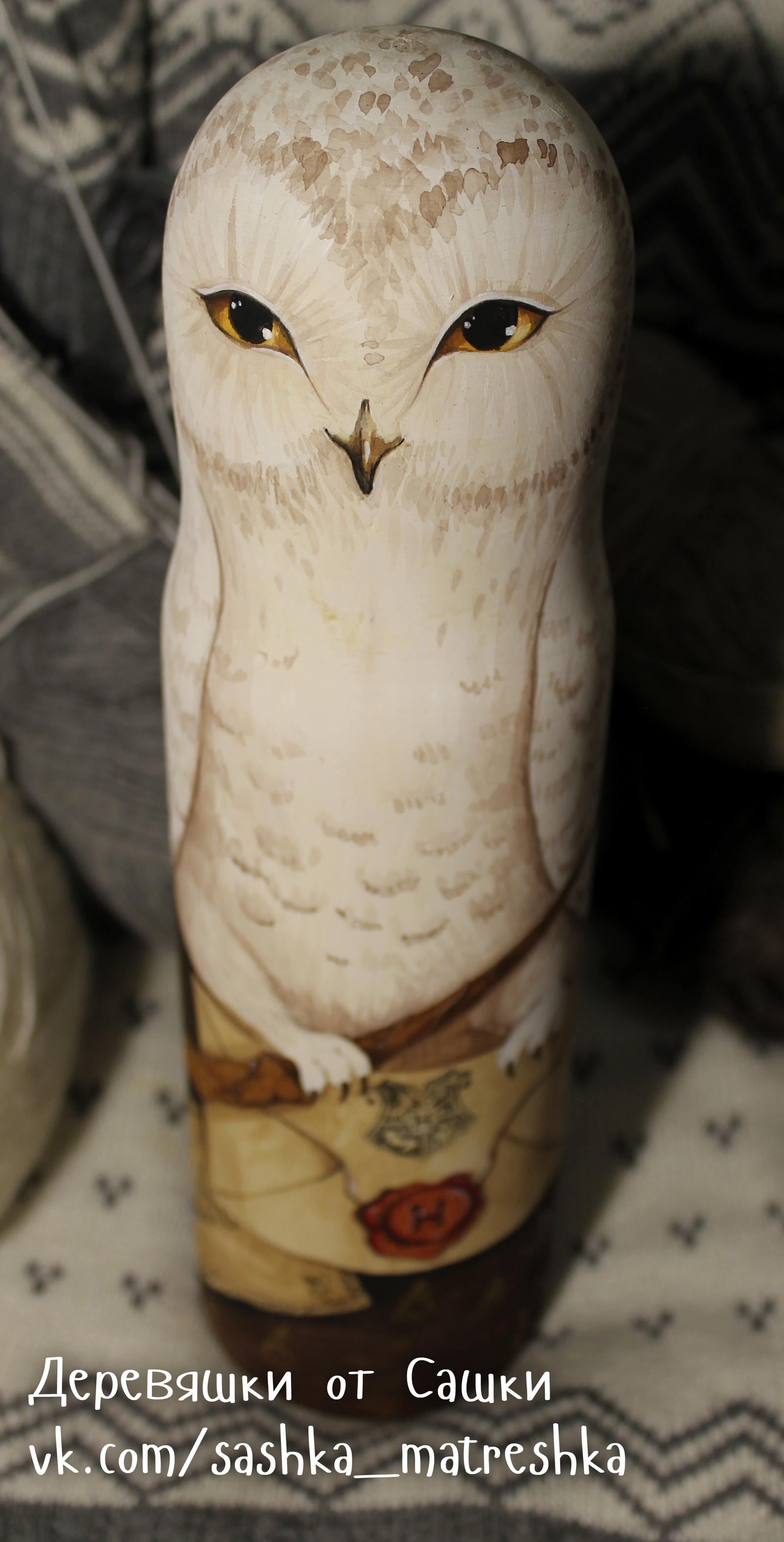 damask owl - My, Pieces of wood from Sasha, Owl, Harry Potter, , Needlework without process, Matryoshka, Longpost