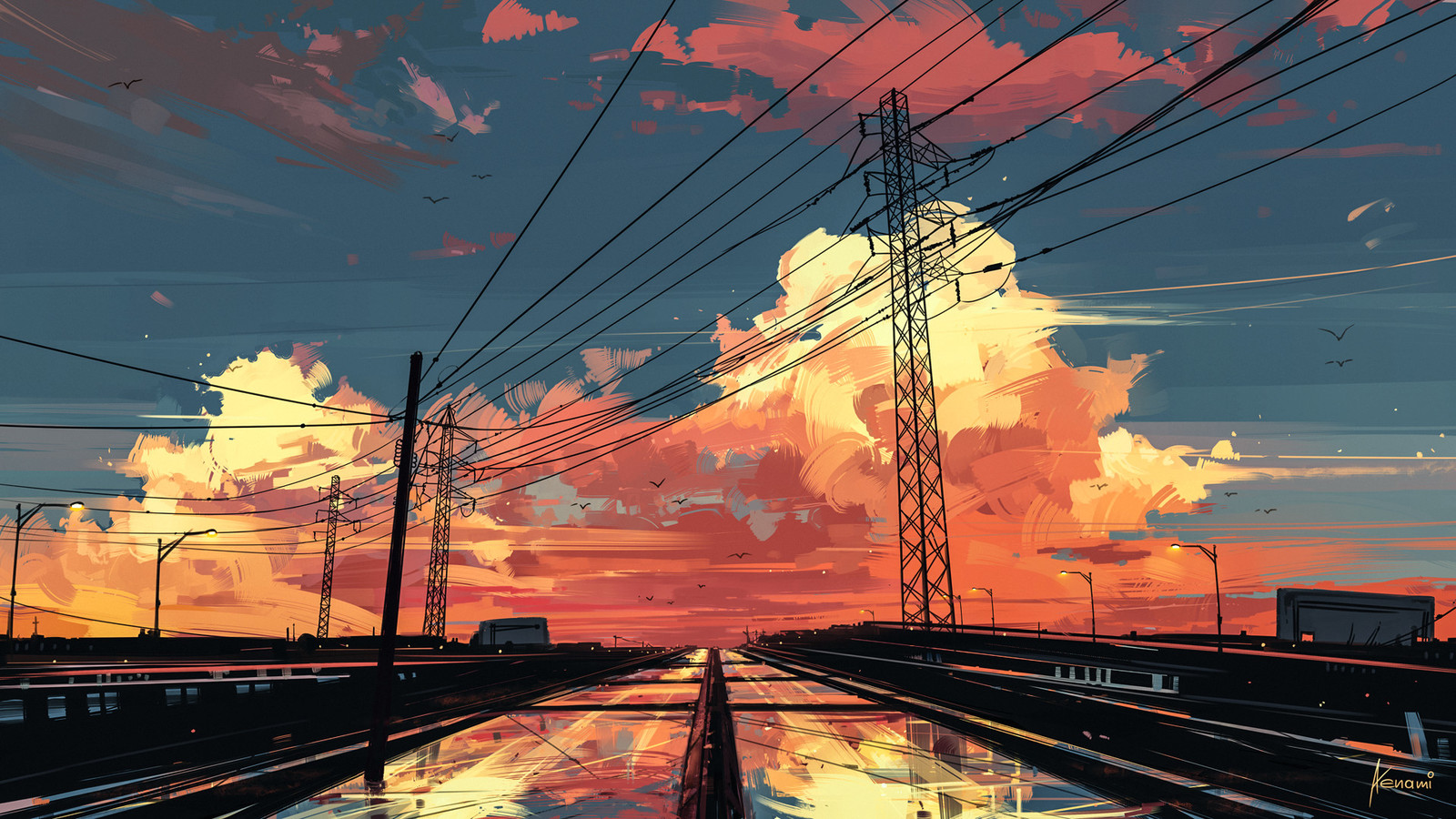 Timeless - Alena Aenami, Sunset, The wire, Sky, Drawing, Art