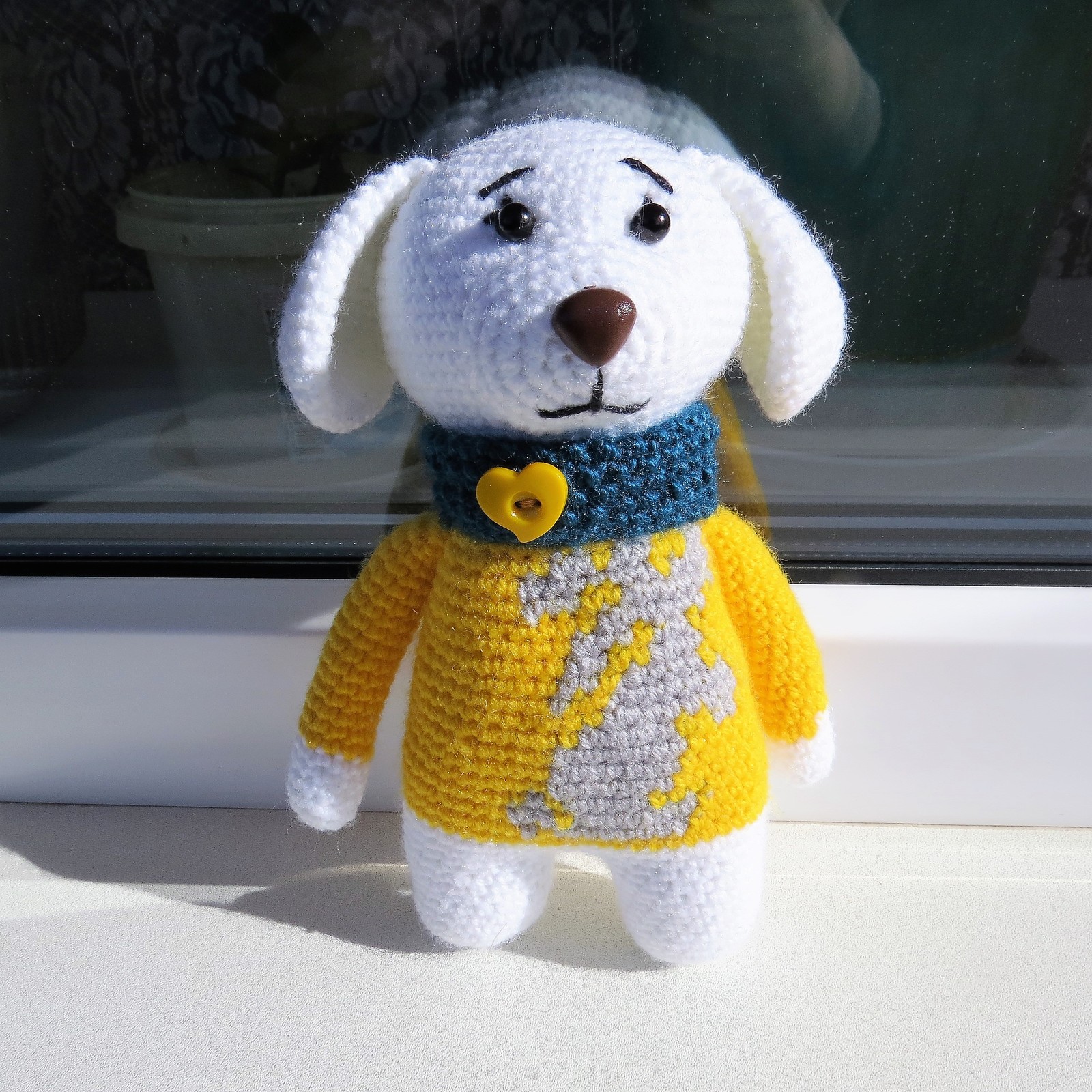 Snowball, Cupcake's girlfriend - My, Dog, Symbol of the year, Crochet, Knitted toys, Handmade, Needlework without process, Needlework, Longpost