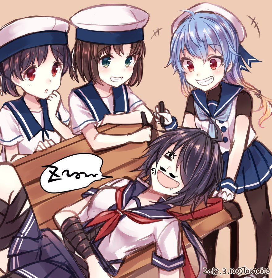 Pranksters - Kantai collection, Kako, Sado, Hiburi, Daitou, Anime, Anime art