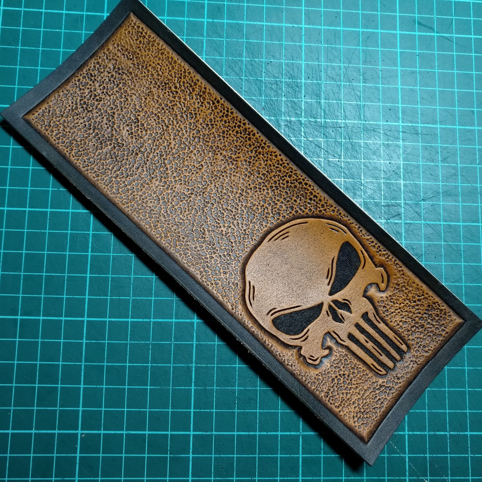 Punisher's wallet - My, Longpost, Leather, Embossing on leather, Handmade