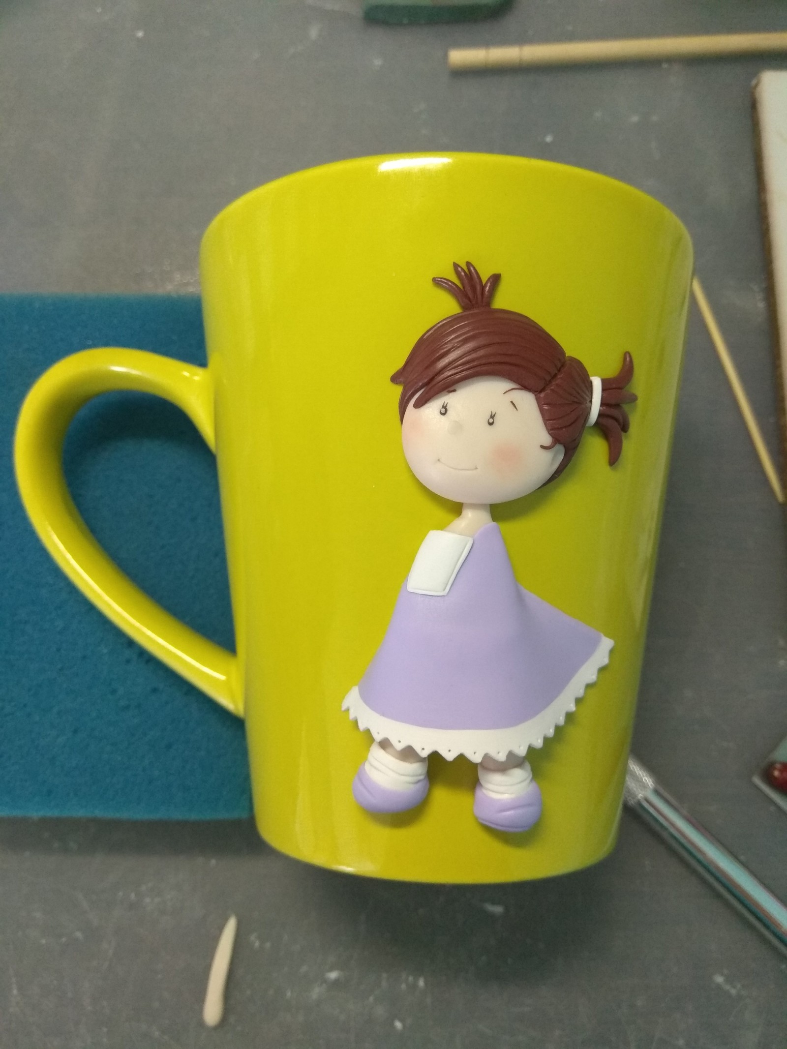 spring girl - My, Polymer clay, Mug with decor, Spring, Needlework with process, Longpost