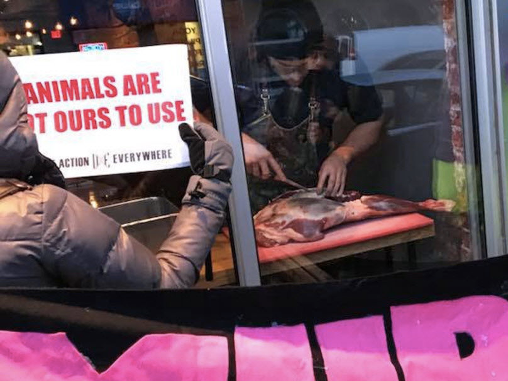 The chef butchered and ate a deer leg in front of protesting vegans. - Text, Images, Vegan, Meat eaters, Cook, Troll, Canada, Longpost