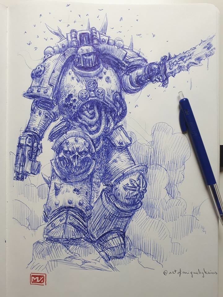 Plague Marine Sketches - Warhammer 40k, Wh Art, Space Marine, Chaos, Plague marine, Nurgle, Pen drawing, Miguel Iglesias