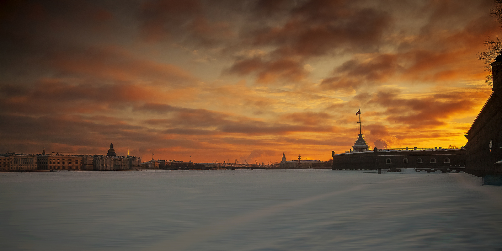 Frosty evening in St. Petersburg - Peter-Pavel's Fortress, Sunset, Evening, Saint Petersburg, The photo