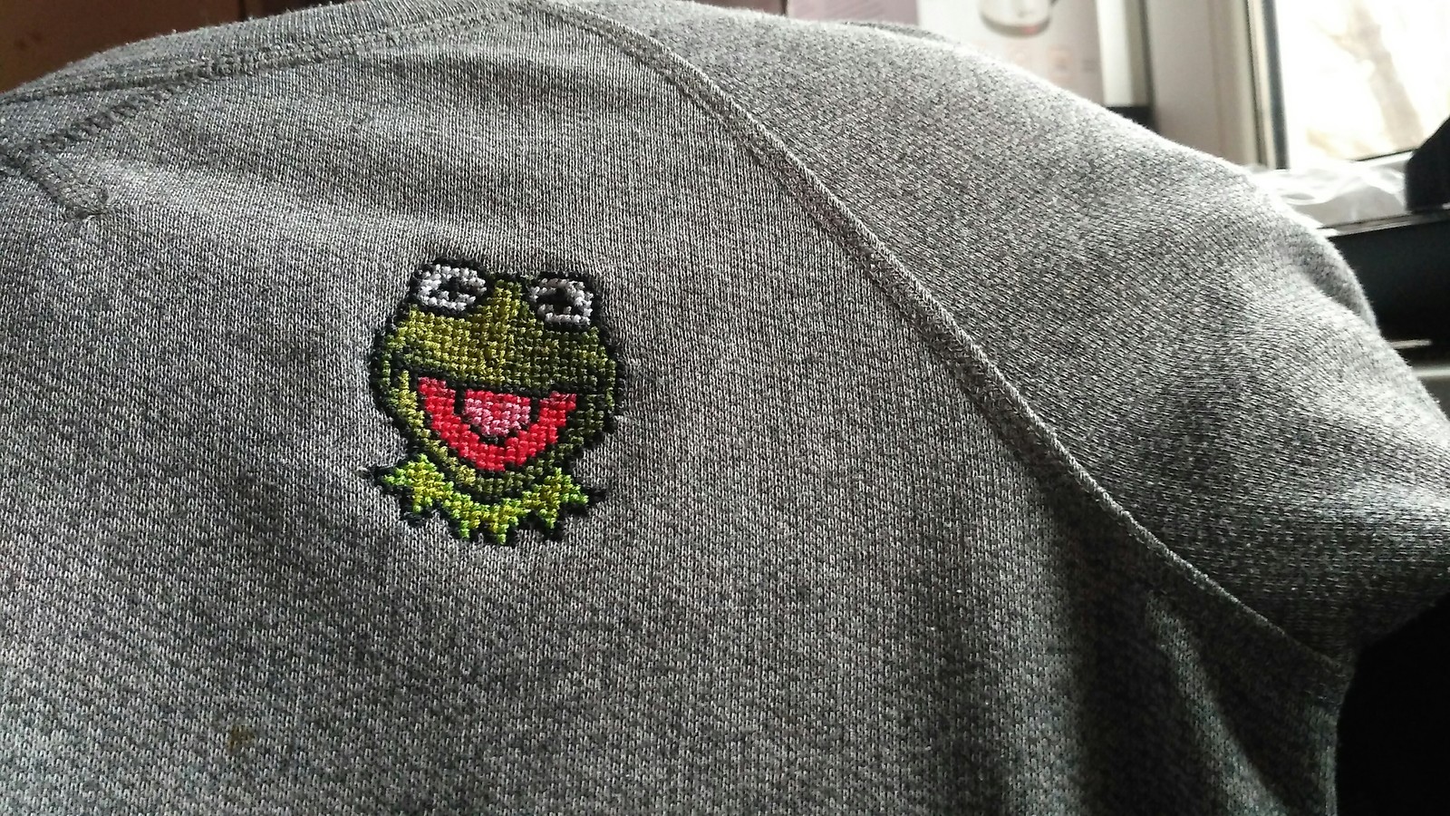 Embroidery on water-soluble canvas - My, Cross-stitch, Kermit the Frog, Needlework, Embroidery, The photo, Longpost