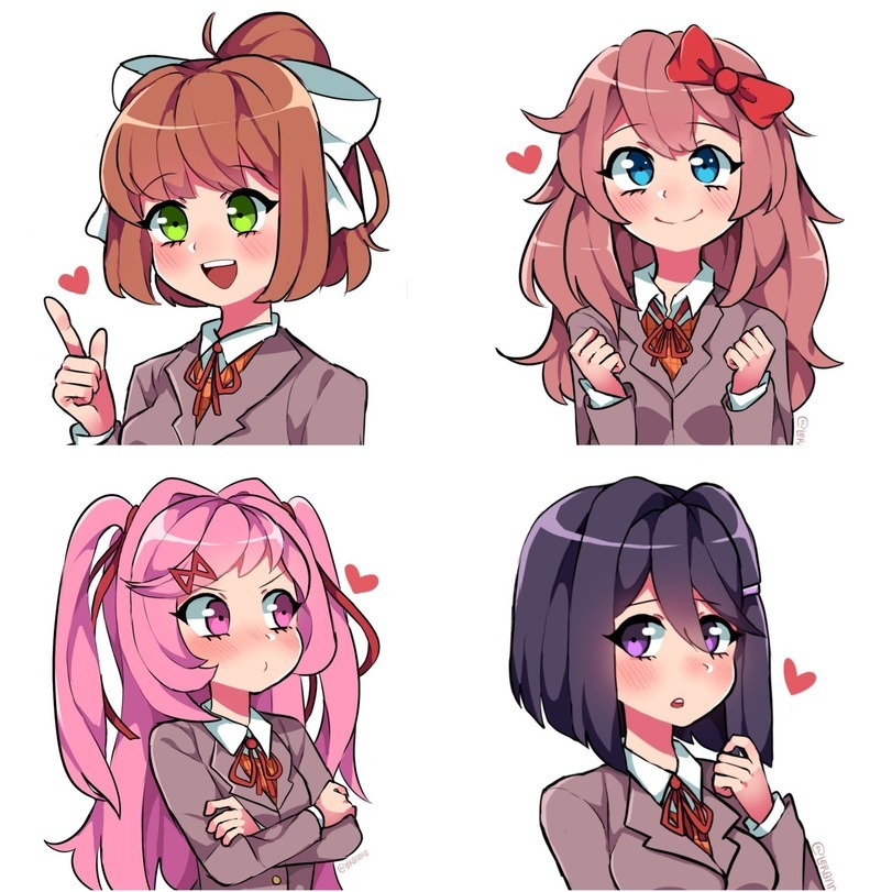 Doki change their hair - Doki Doki Literature Club, Sayori, Natsuki, Yuri DDLC, Monika, Visual novel, Anime, Not anime