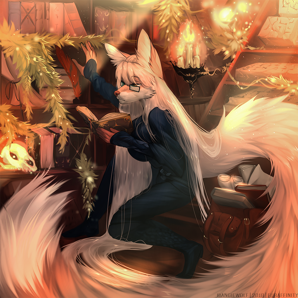 In library - Furry, Anthro, Art, Angiewolf