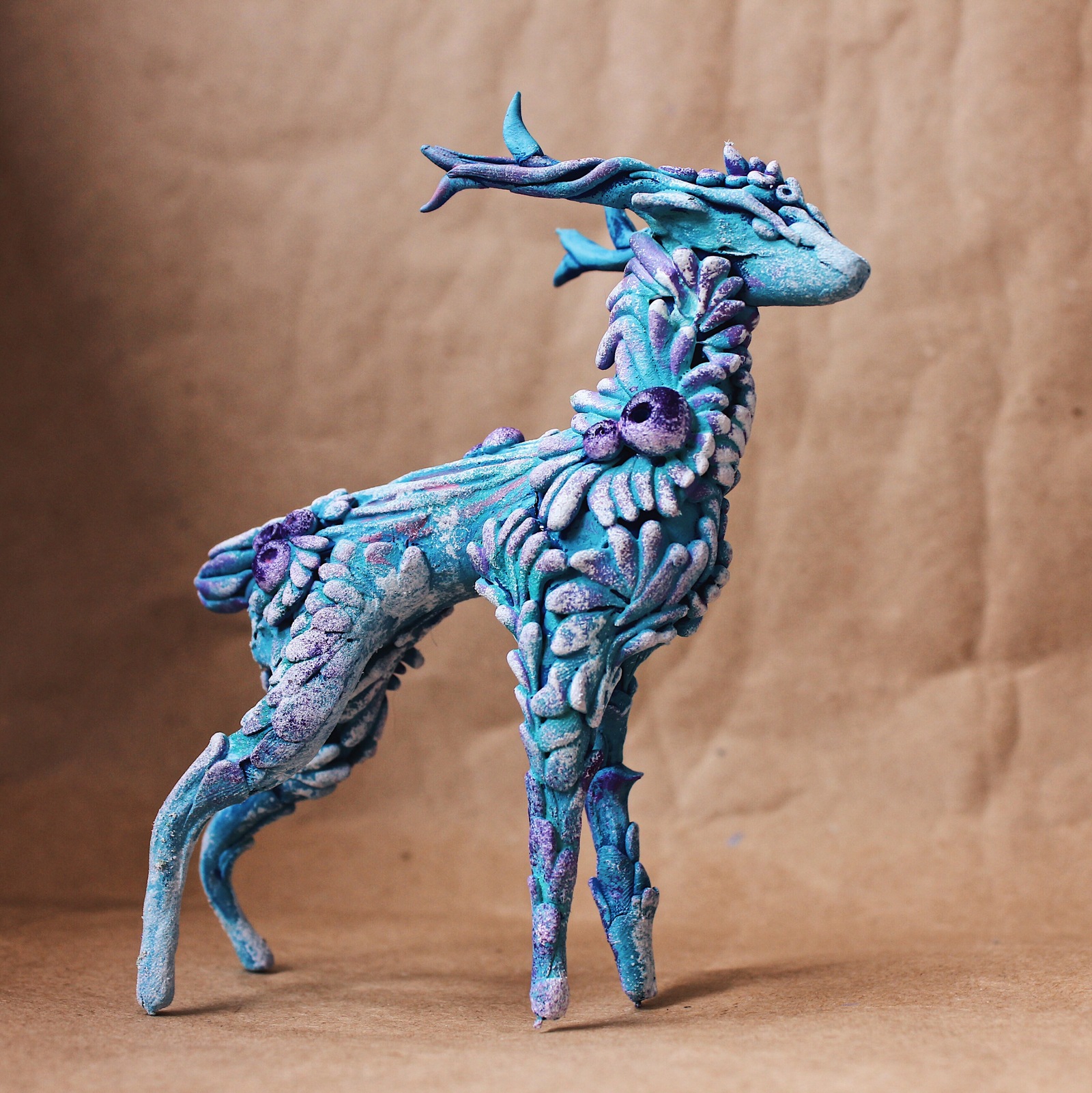 Velvet deer - My, Needlework without process, Needlework, Deer, Figurine, Velvet plastic, Fantasy, Sculpture, Longpost, Deer, Figurines