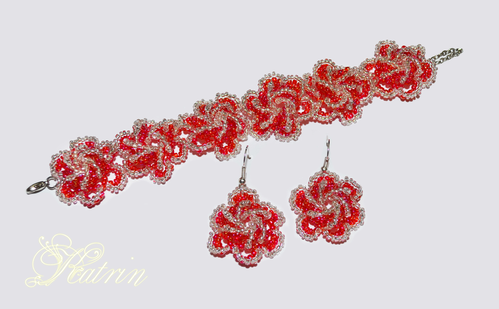 Bead jewelery - My, Beading, A bracelet, Earrings, the Rose, Presents, For girls, Red, 