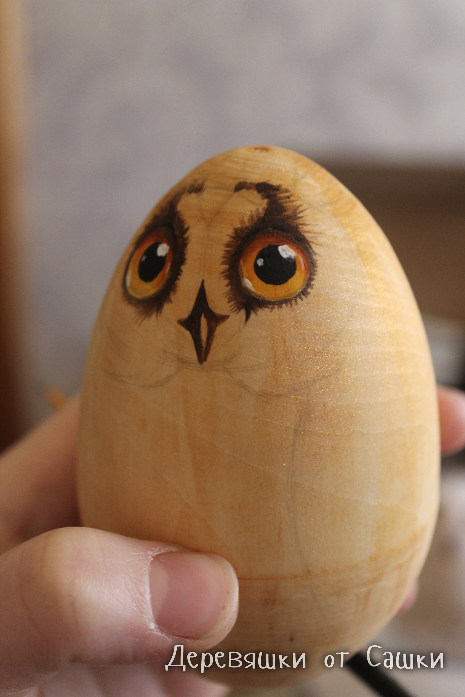 Eared owl. - My, Pieces of wood from Sasha, Owl, Matryoshka, Painting on wood, Handmade, Longpost, Needlework with process