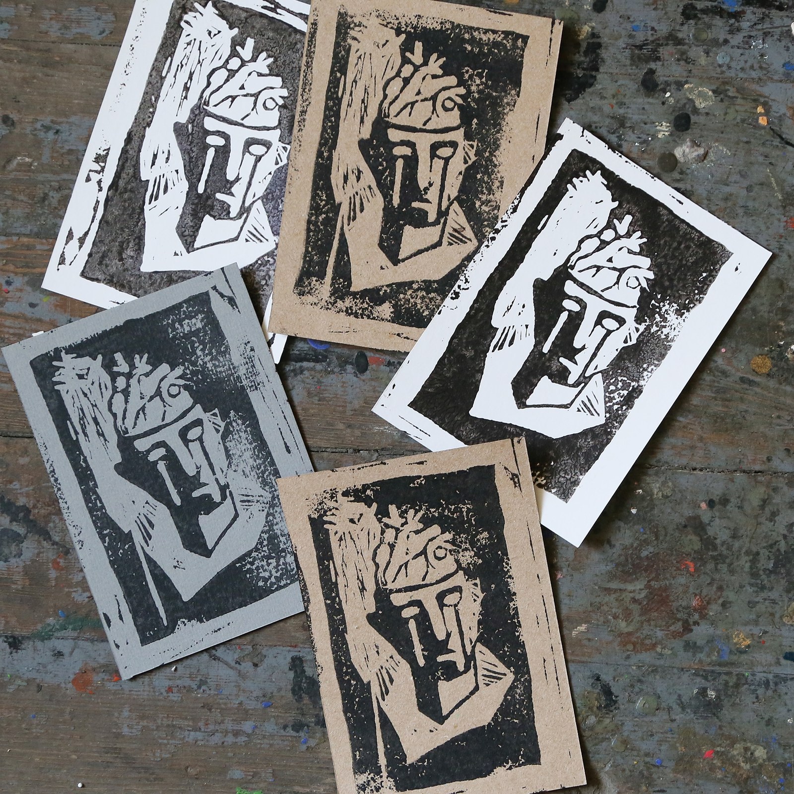 Postcards in linocut technique. - My, Linocut, Postcard, Art, Art, Longpost