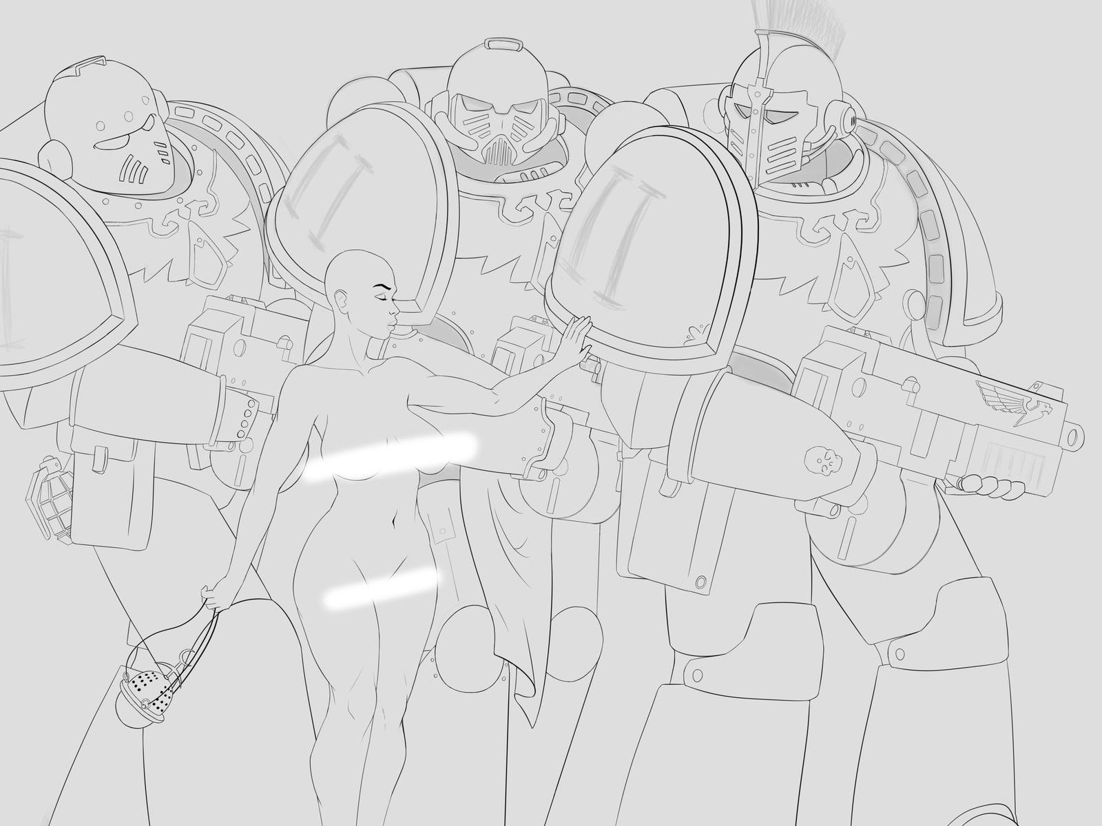 Начало падения. - Моё, Warhammer 40k, Warhammer 30k, Work in progress, Арт, Космодесант, Набросок, Lineart, Horus Heresy