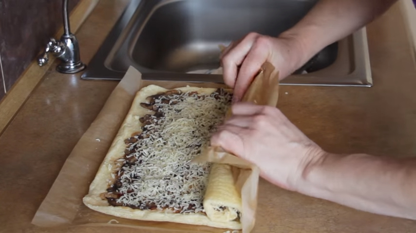 Snack - biscuit roll with mushrooms - My, Recipe, Video recipe, Cooking, Food, Irinacooking, Roll, Breakfast, Snack, Video, Longpost