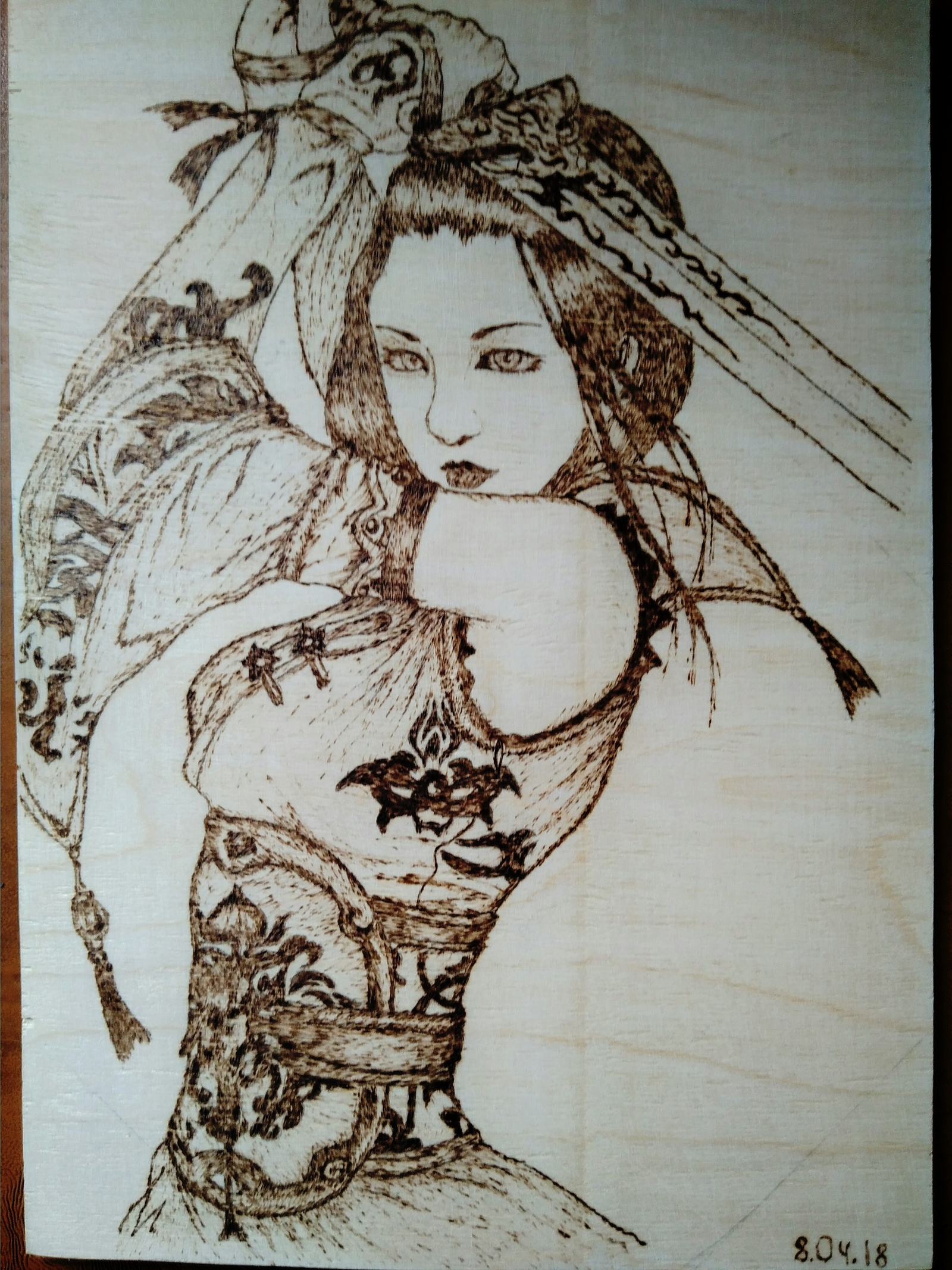 Burning out - My, Pyrography, Burning out, Beautiful girl, Girls, Needlework without process, Longpost