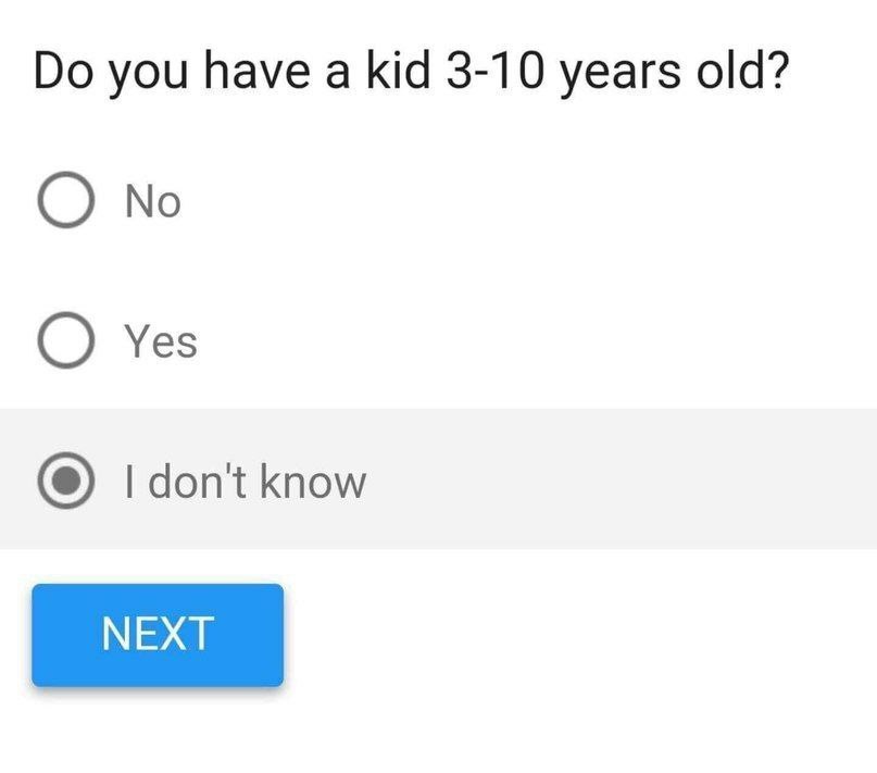 Do you have a child 3-10 years old? - Survey, Answer, Screenshot