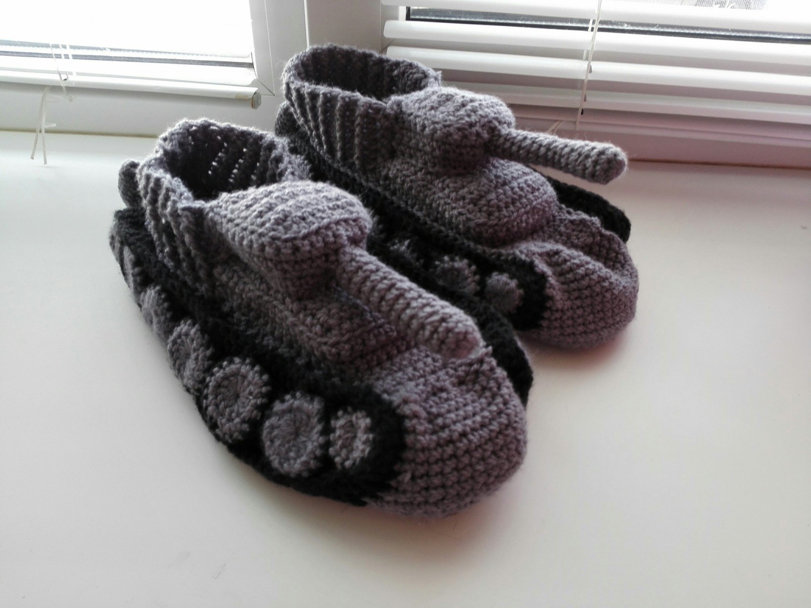 Tank slippers - My, Slippers, Tanks, Knitting, Crochet, Longpost