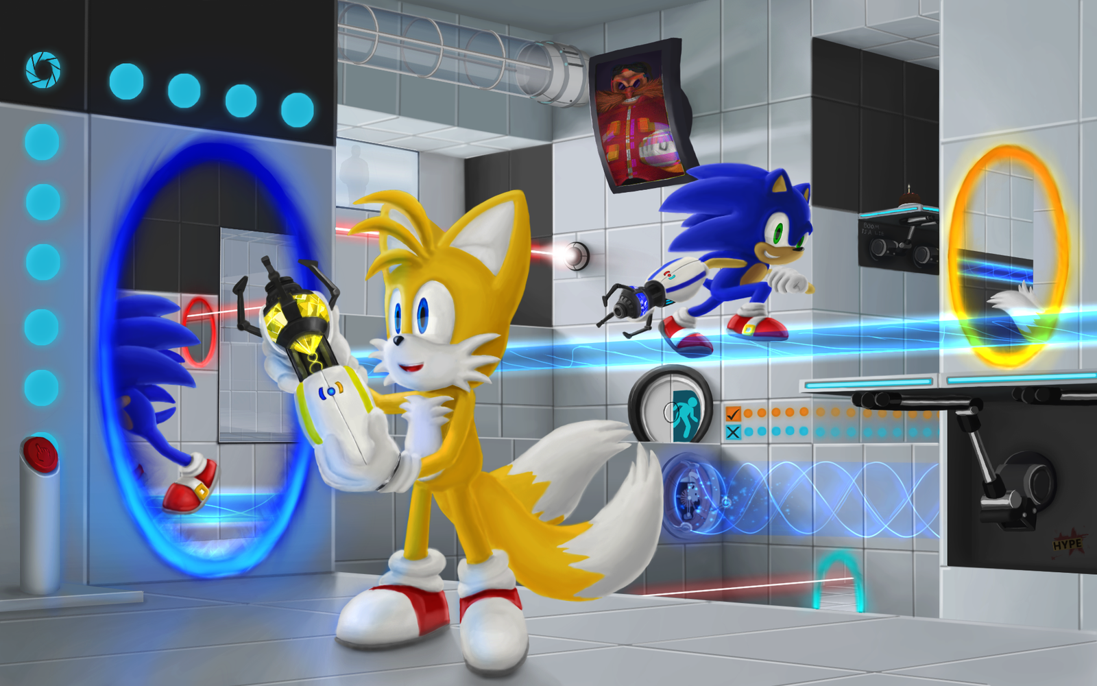 Think Portals - My, Drawing, Art, Crossover, Miles Tails Prower, Sonic the hedgehog, Portal