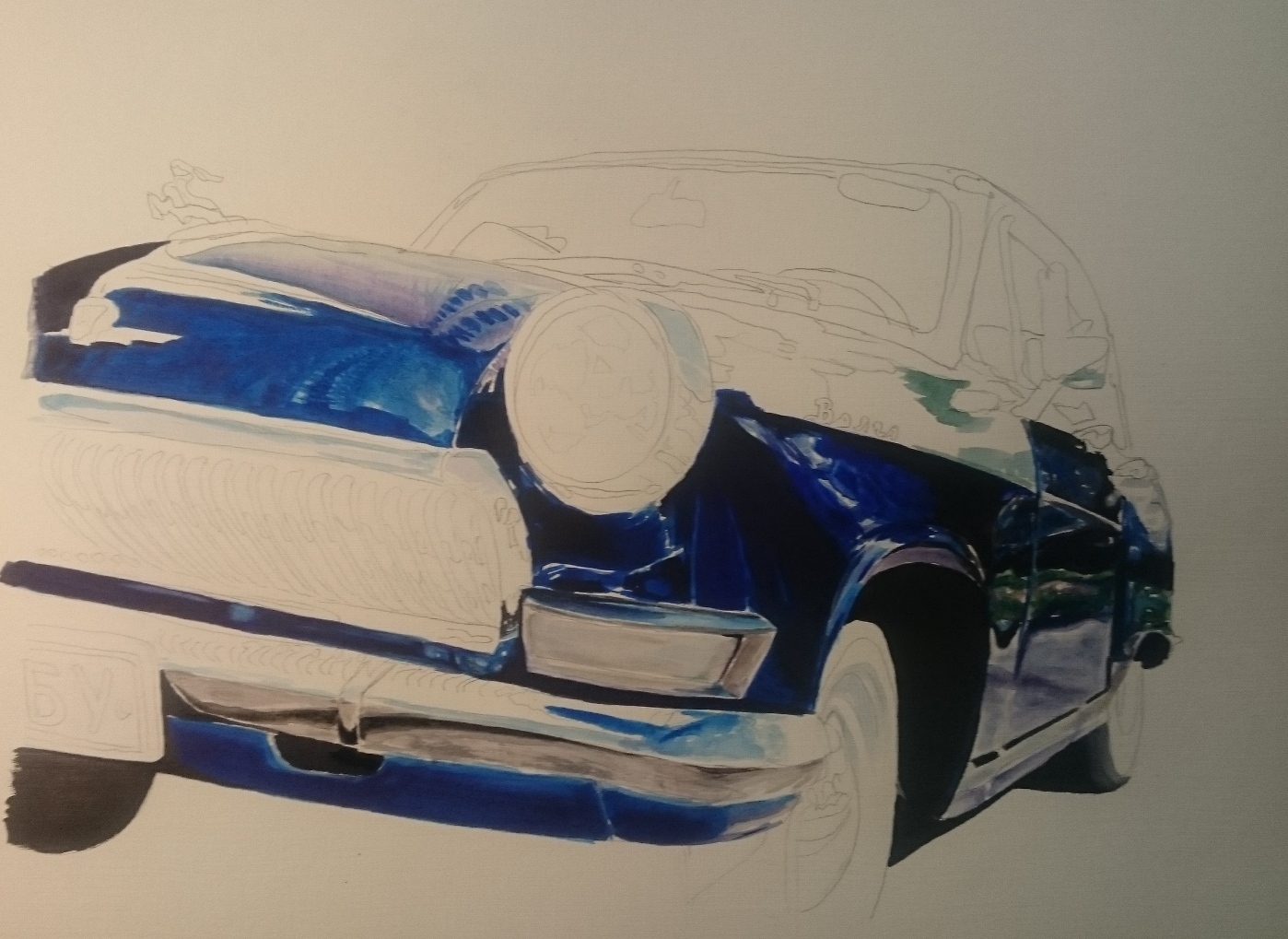 Retro auto №3 (Watercolor/paper) А3, 2018 - My, Watercolor, Car, , Painting, , Painting, , Volga, Longpost