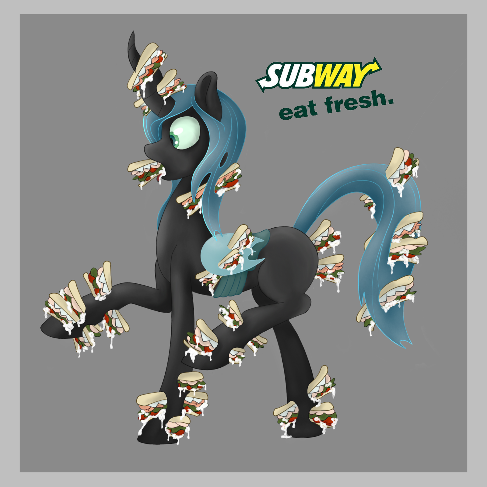 How many sandwiches can fit in a queen? - NSFW, My little pony, Queen chrysalis, MLP Suggestive, Subway