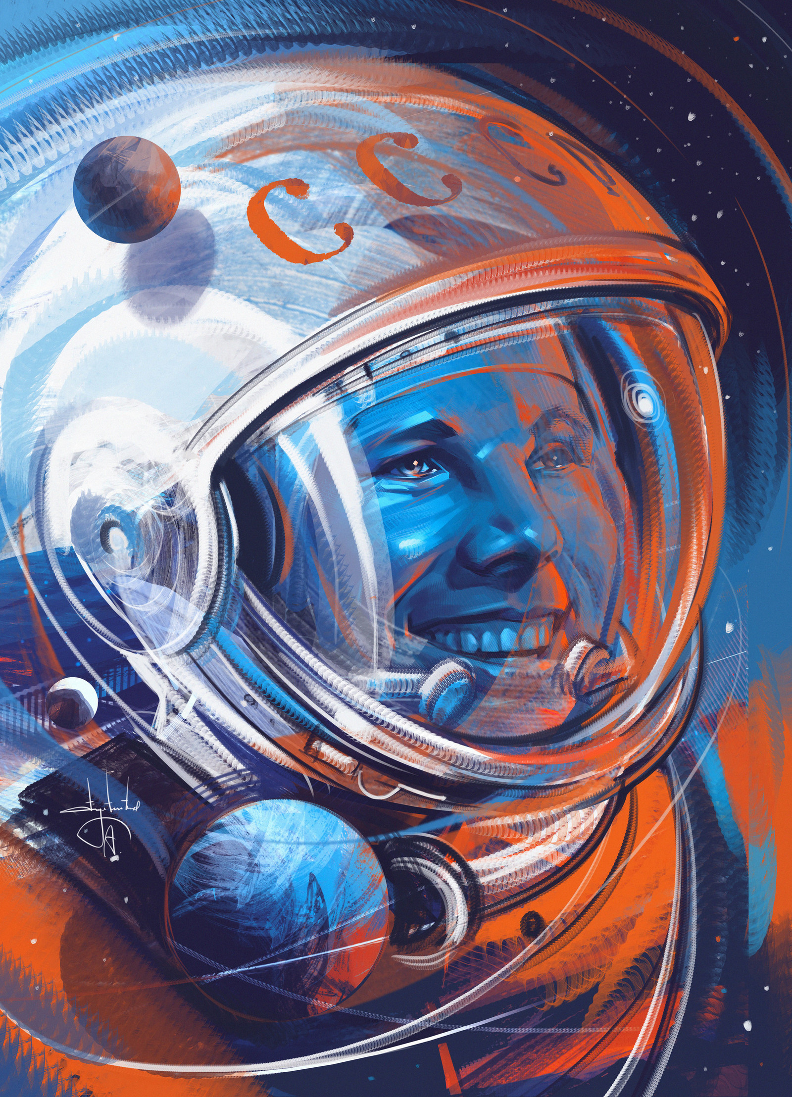 Yuri Gagarin - Art, Drawing, Yuri Gagarin, Cosmonautics Day, Aleksandr Sidelnikov