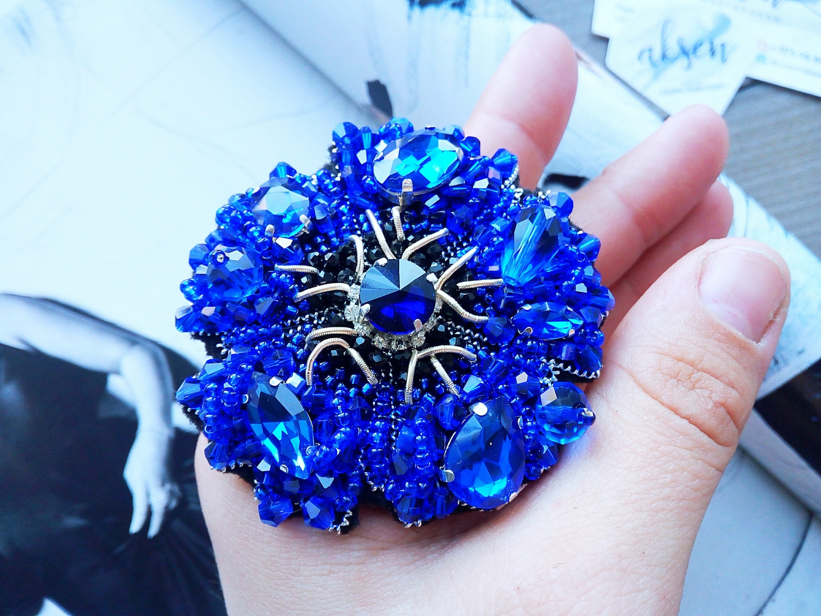 Handmade cornflower brooch - My, Brooch, Embroidery, Needlework, Needlework without process