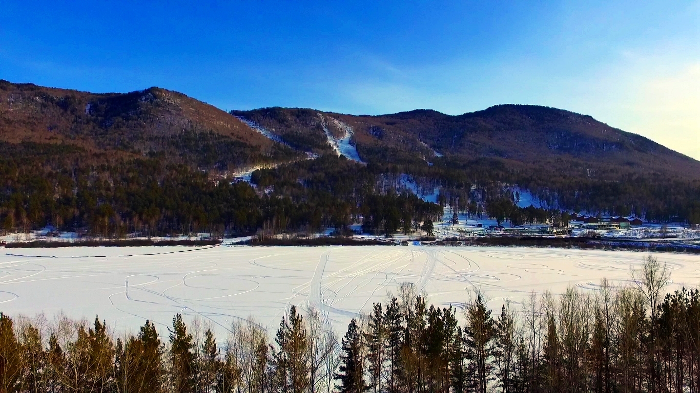 Winter flight over Lake Manzherok in Altai - My, Altai, Mountain Altai, Manzherok, Altai Republic