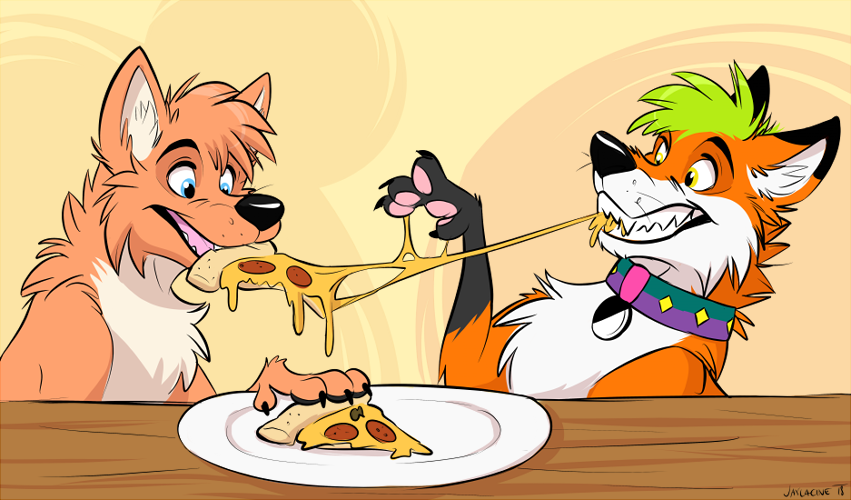 Pizza for two - Images, Furry, Pizza, Fox, Dog, , Furry feral