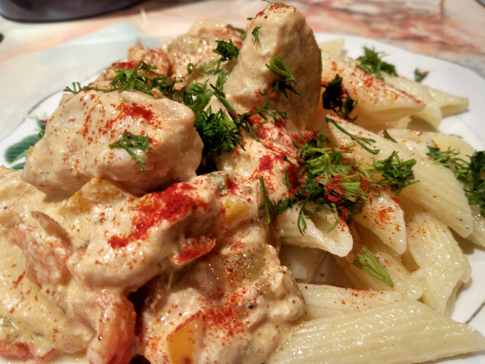 Penne with chicken and cream cheese - My, Recipe, Photorecept, Tralex Recipes, Taste recipe, Food, Longpost