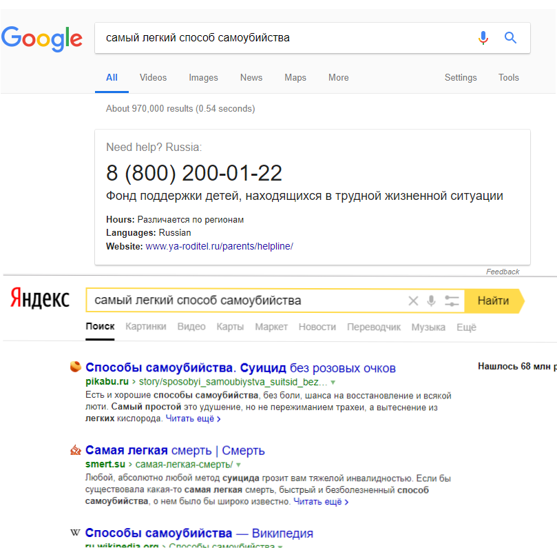 Hmmmmm - Suicide, Yandex., Google, Search Engines, Screenshot