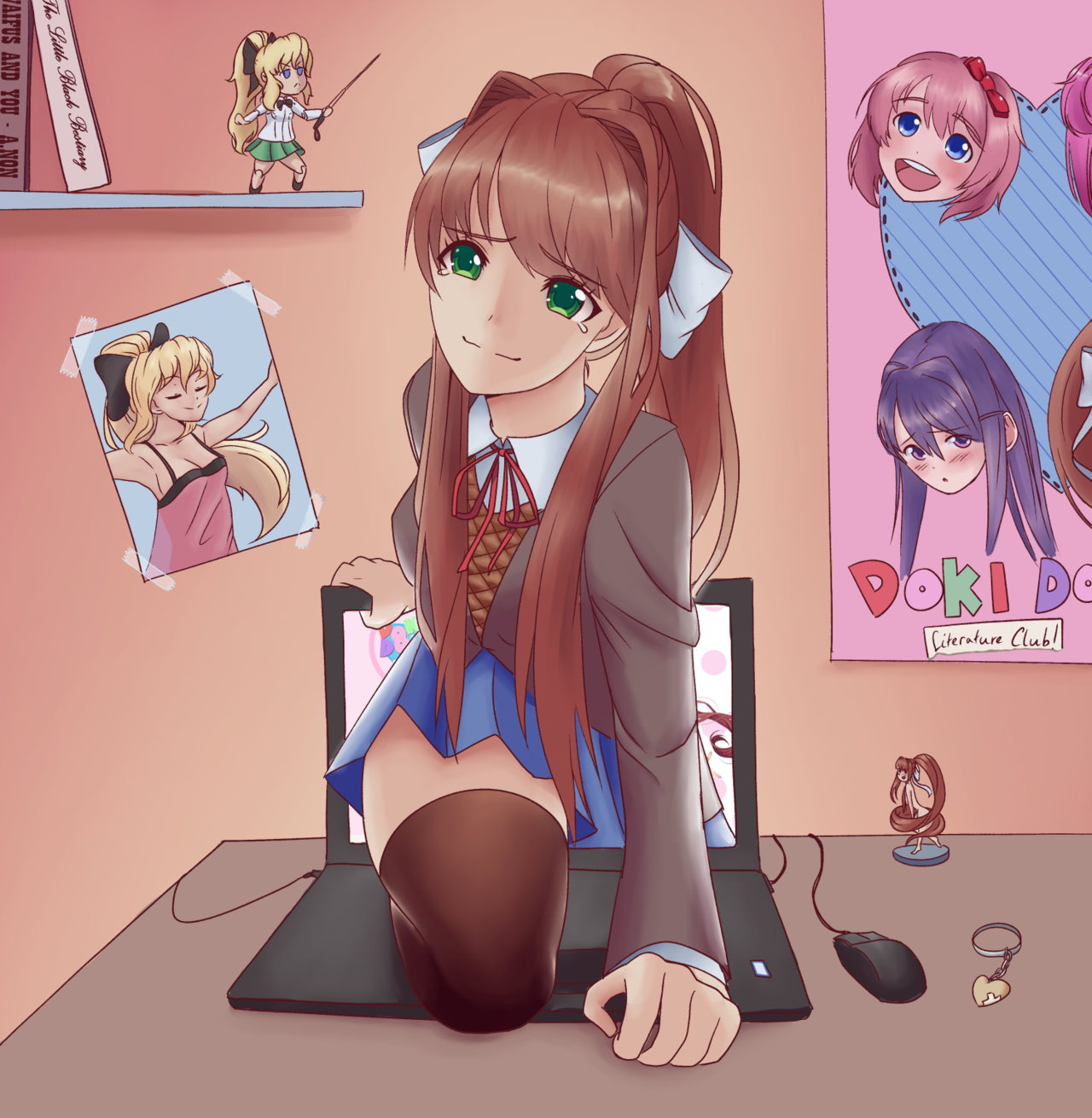 Your reality - Doki Doki Literature Club, Katawa Shoujo, Monika, Lilly Satou, Anime Art, Визуальная новелла, Аниме, Не аниме