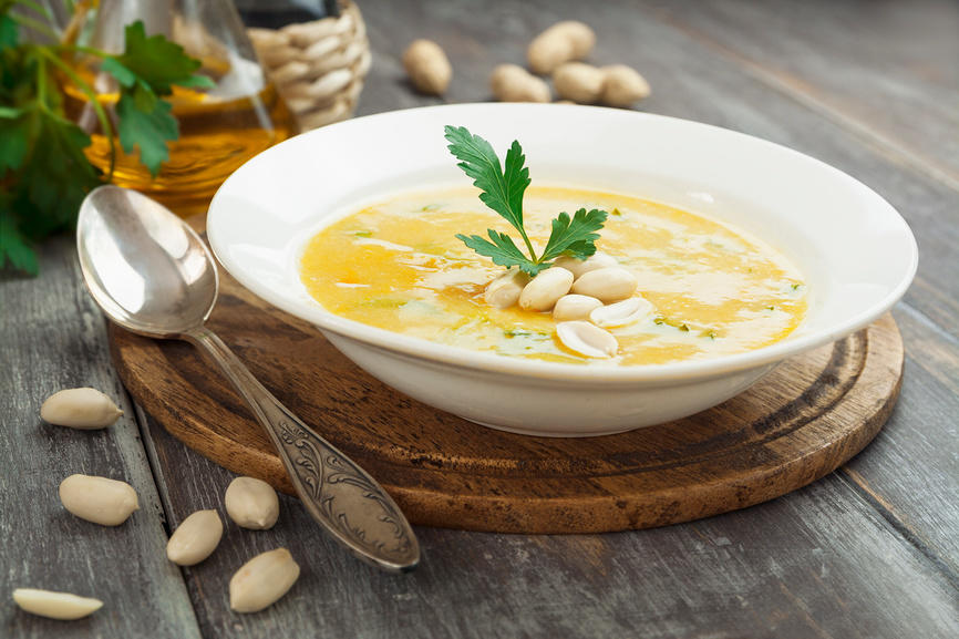 Chickpea soup with peanuts and herbs. - Soup, Chickpea, Greenery, Peanut, Cooking, Recipe