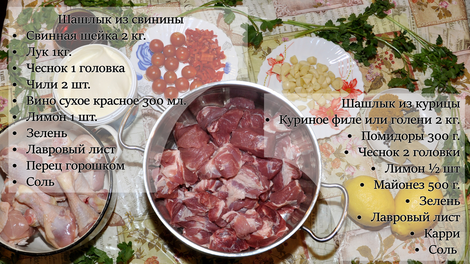 Таблица маринадов для шашлыка из свинины