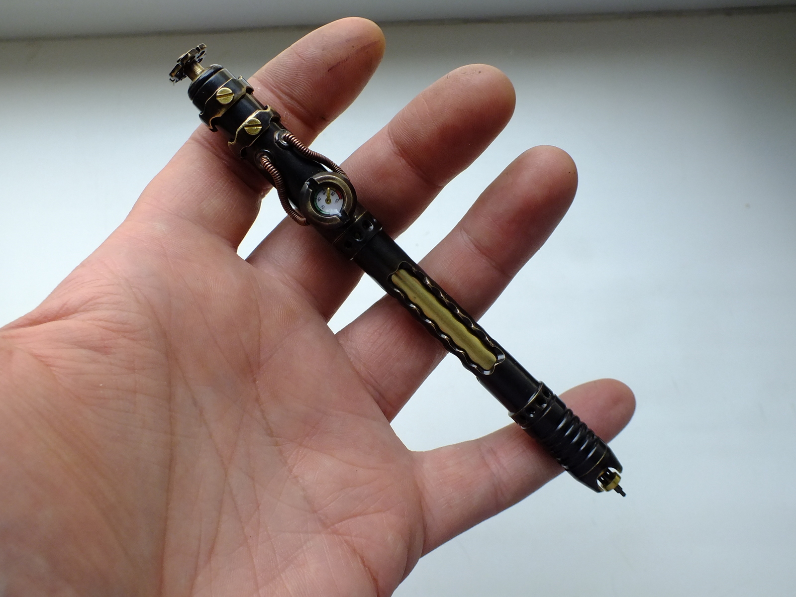 Steampunk themed pen Sting - My, Steampunk, Pen, , Needlework without process, With your own hands, Longpost