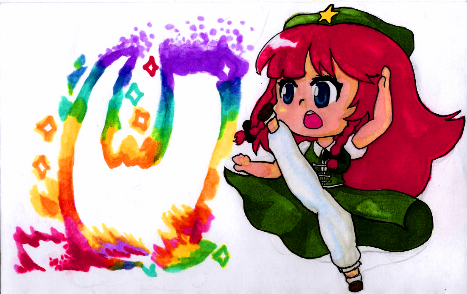 colorful attack - My, Touhou, Anime art, Anime, Easternmouse, Hong meiling, Marker