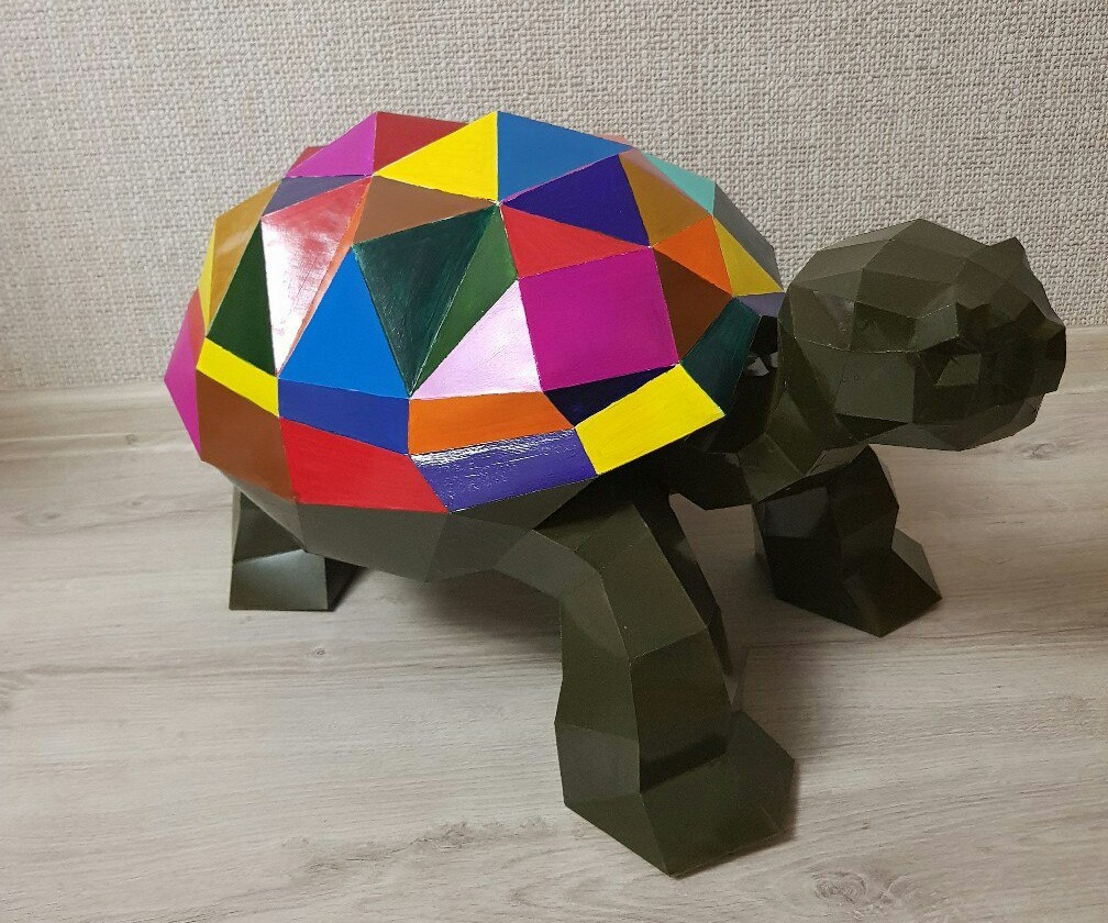 Paper art: polygonal turtle - My, Papercraft, Turtle, Handmade, Creation, Longpost