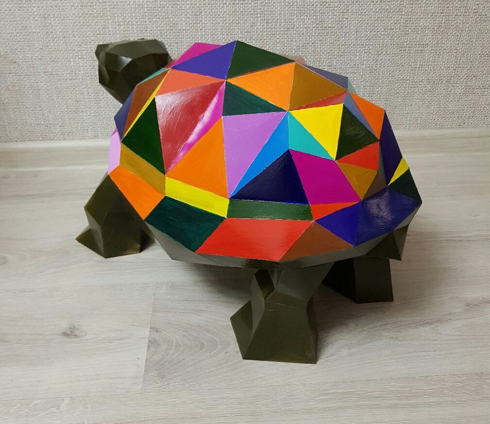 Paper art: polygonal turtle - My, Papercraft, Turtle, Handmade, Creation, Longpost