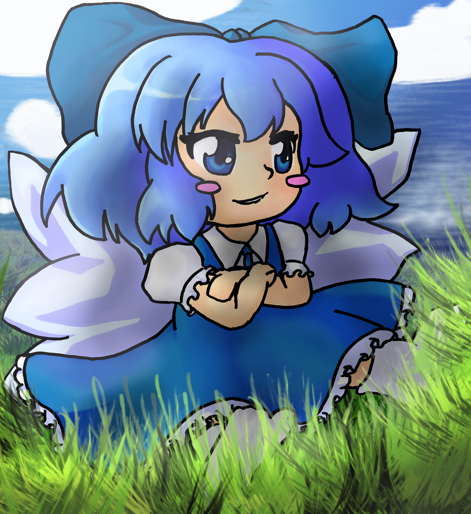 Cirno in the weed - My, Touhou, Anime art, Anime, Easternmouse, Cirno, Digital drawing