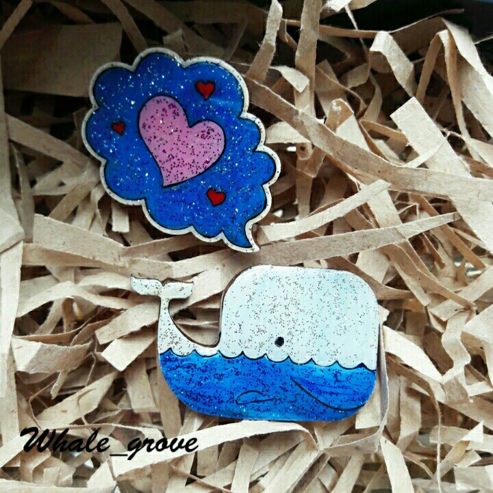 whale and cloud - With your own hands, Brooch, Needlework without process, Epoxy resin