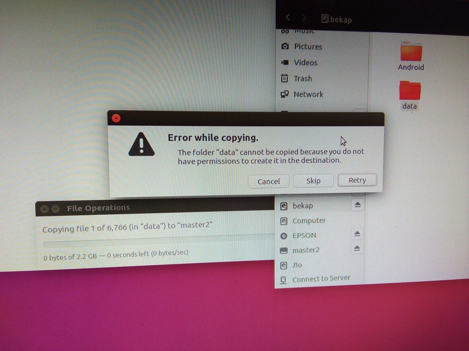 Linux, Ubuntu copy error - No rating, 