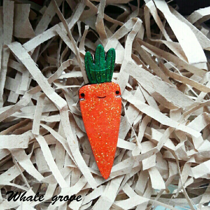 Wooden brooch Carrot - Epoxy resin, With your own hands, Needlework without process, Brooch