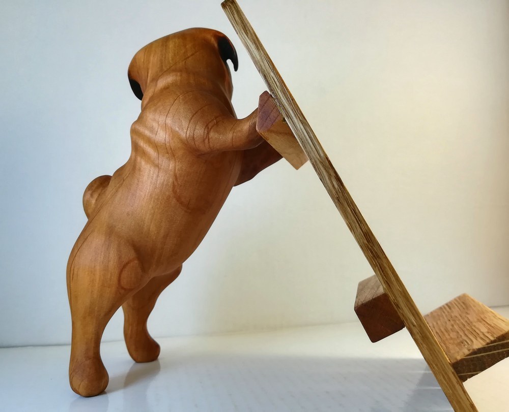 Pug. - My, Pug, Dog, Thread, Tree, With your own hands, Phone stand, Wood carving, Longpost