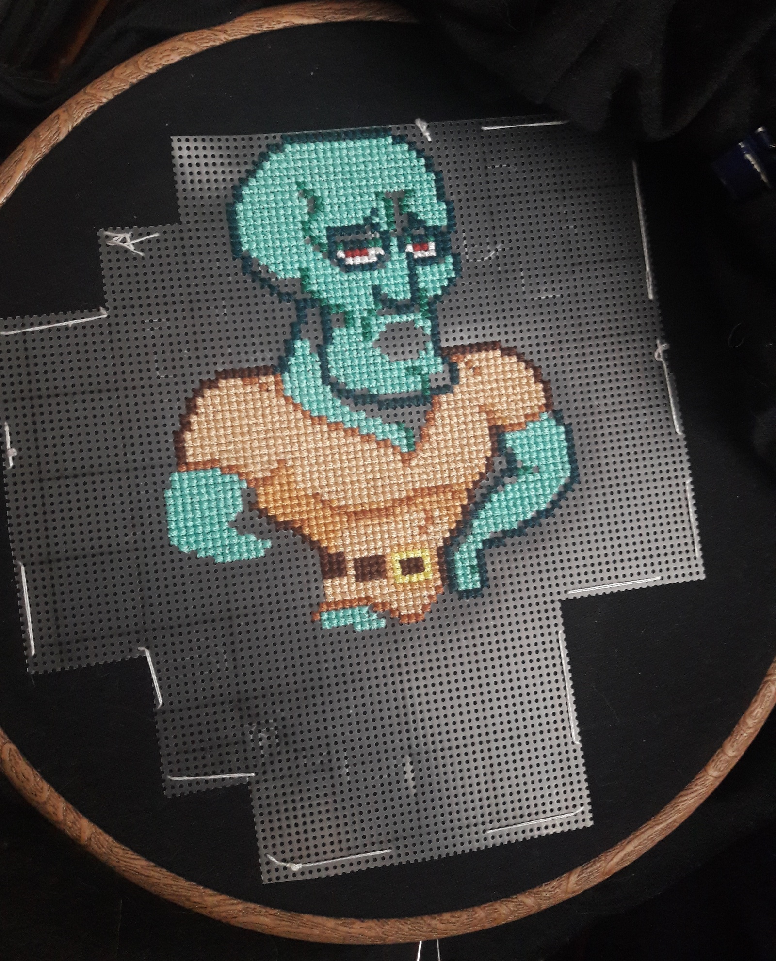 Squidward Apollo on a T-shirt - My, Embroidery, Cross-stitch, Needlework, Needlework with process, Memes, Hobby, With your own hands, Longpost