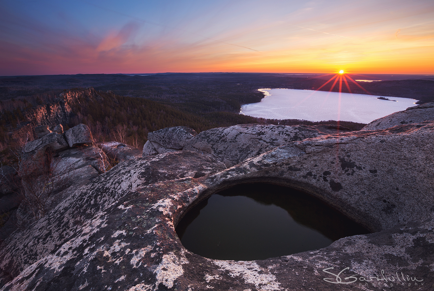 Eye of Arakul Shikhan - Russia, Nature, beauty, Sunset, Southern Urals, Eye