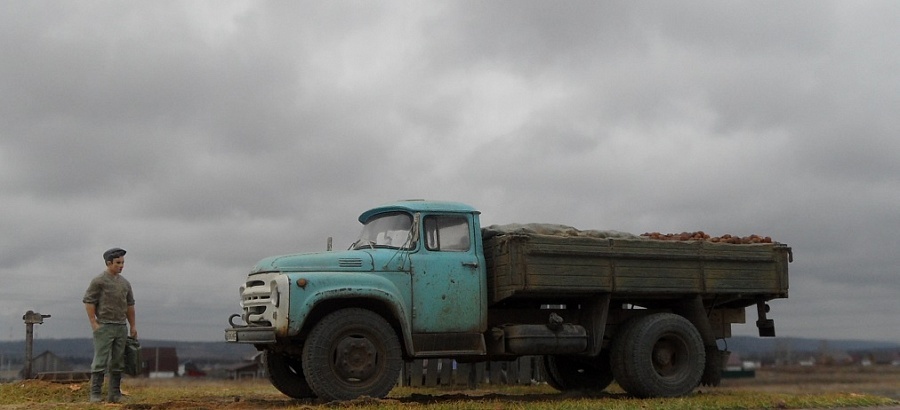 Zil 130 with potatoes. - Stand modeling, Diorama, ZIL-130, Longpost